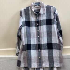Soft Surroundings checked button up women’s medium linen top